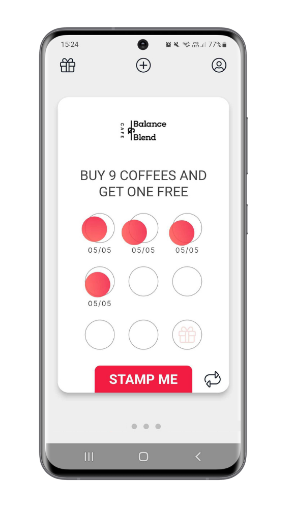 A digital stamp card on the Stamp Me app